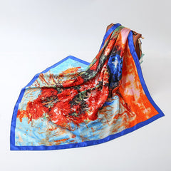 2023 NEW Women Silk Scarf 90CM Square Autumn Foulard Kercheif Oil Paint Printed Flower Scarves Lady's Neck Hair Band Girl Shawl