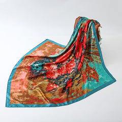2023 NEW Women Silk Scarf 90CM Square Autumn Foulard Kercheif Oil Paint Printed Flower Scarves Lady's Neck Hair Band Girl Shawl
