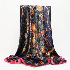2023 Fashion Silk Square Scarf Soft Neckerchief Flower Print Headscarf