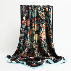 2023 Fashion Silk Square Scarf Soft Neckerchief Flower Print Headscarf