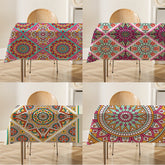 Mandala Floral Patterns Flax Linen Tablecloth Table Dustproof Cover Heat Resistant Kitchen Dining Room Decoration Multiple Sizes