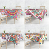 Mandala Floral Patterns Flax Linen Tablecloth Table Dustproof Cover Heat Resistant Kitchen Dining Room Decoration Multiple Sizes