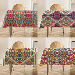 Mandala Floral Patterns Flax Linen Tablecloth Table Dustproof Cover Heat Resistant Kitchen Dining Room Decoration Multiple Sizes