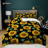 Sunflower Duvet Cover Set King Queen Size Girly Yellow Floral Print Comforter Cover Microfiber Flowers Pattern Twin Bedding Set