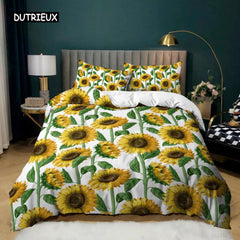 Sunflower Duvet Cover Set King Queen Size Girly Yellow Floral Print Comforter Cover Microfiber Flowers Pattern Twin Bedding Set