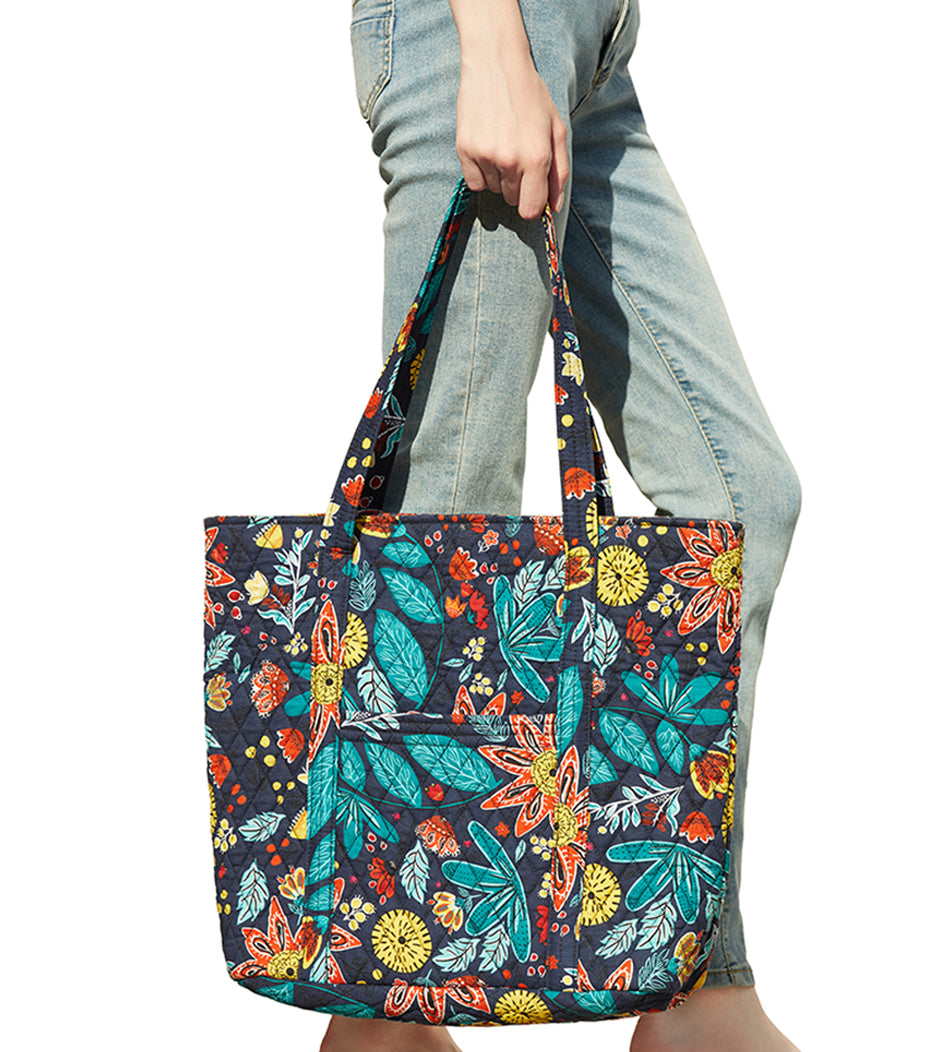 Quilted Tote Bag Apricot Blossom Pattern