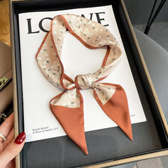 Flower pattern yellow soft scarf long neckband Silk Scarves