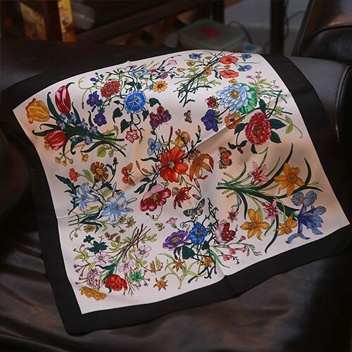 100% Silk Scarf Women's Floral Print Kerchief Butterfly Square Scarves Fashion Soft Scarf