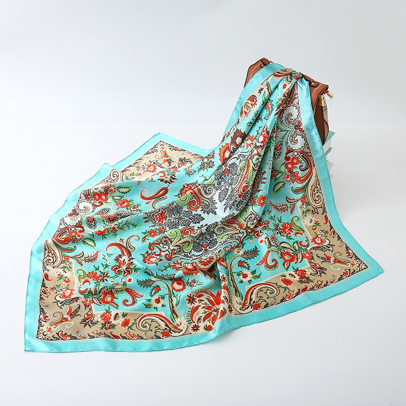 2023 NEW Women Silk Scarf 90CM Square Autumn Foulard Kercheif Oil Paint Printed Flower  Scarves Lady's Neck Hair Band Girl Shawl