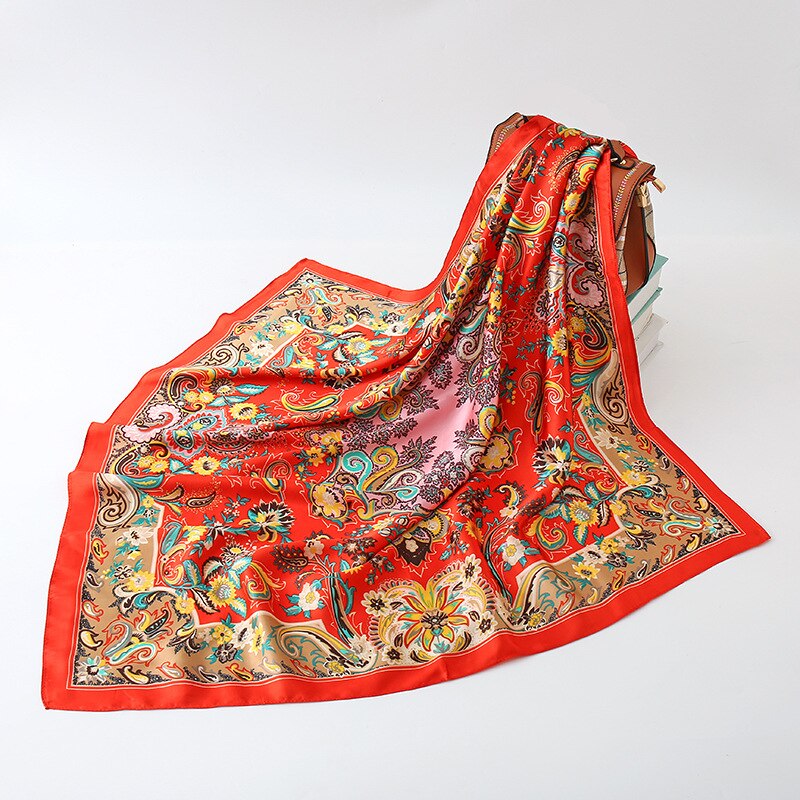 2023 NEW Women Silk Scarf 90CM Square Autumn Foulard Kercheif Oil Paint Printed Flower  Scarves Lady's Neck Hair Band Girl Shawl