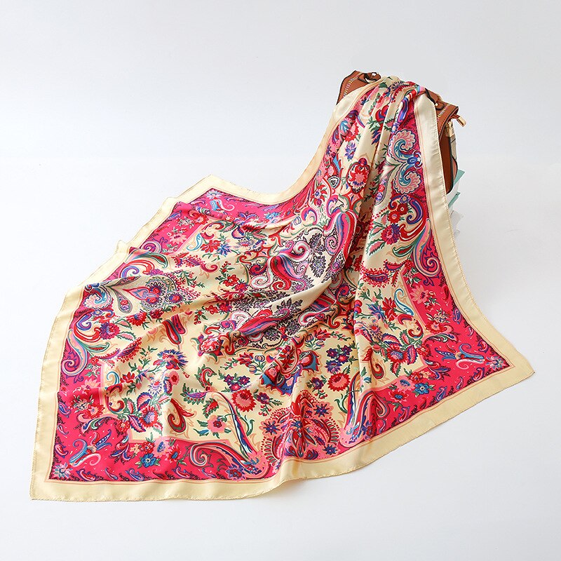 2023 NEW Women Silk Scarf 90CM Square Autumn Foulard Kercheif Oil Paint Printed Flower  Scarves Lady's Neck Hair Band Girl Shawl