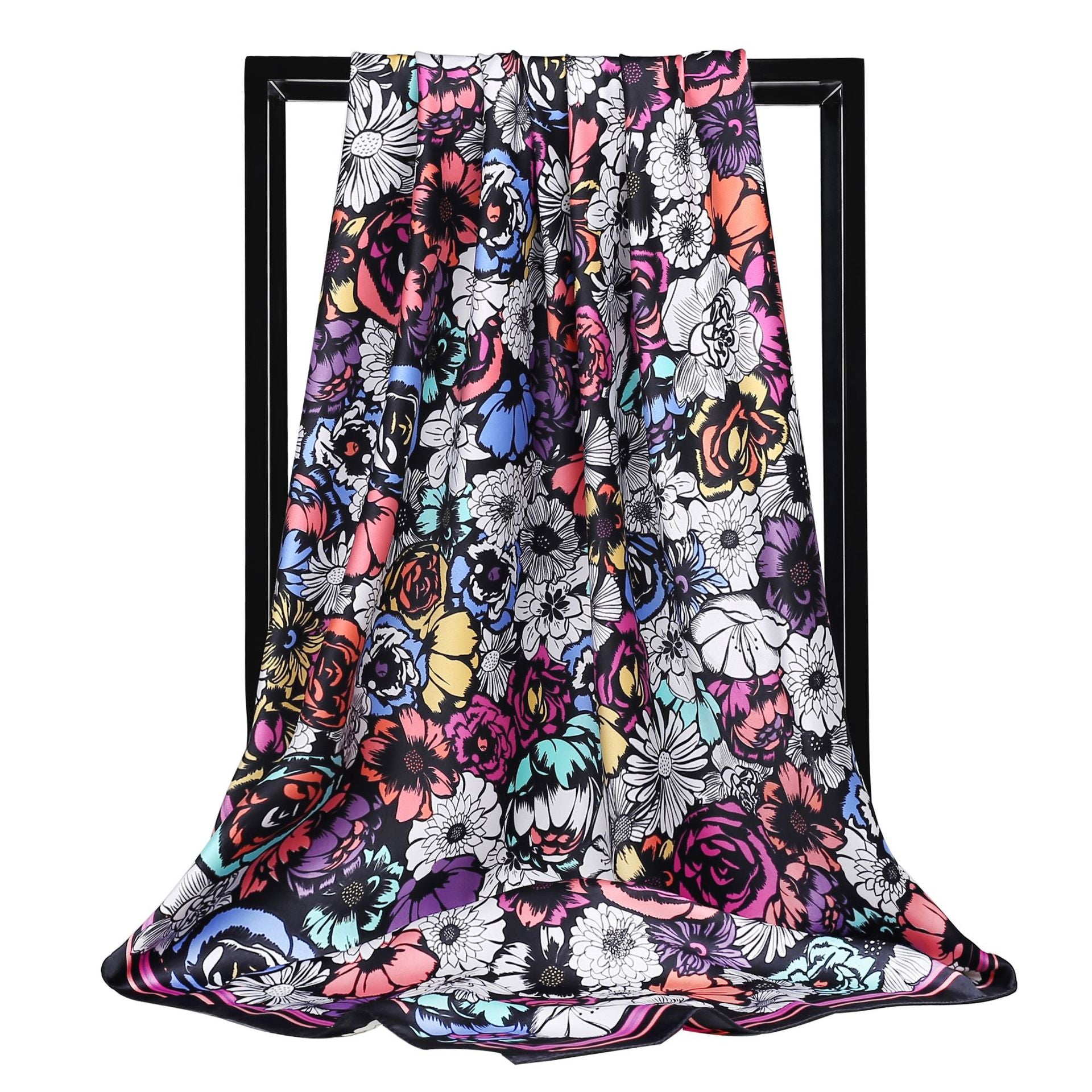2023 NEW Women Silk Scarf 90CM Square Autumn Foulard Kercheif Oil Paint Printed Flower  Scarves Lady's Neck Hair Band Girl Shawl