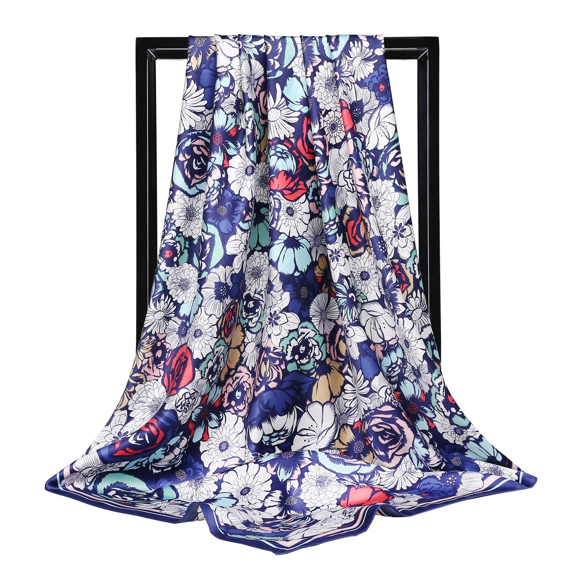 2023 NEW Women Silk Scarf 90CM Square Autumn Foulard Kercheif Oil Paint Printed Flower  Scarves Lady's Neck Hair Band Girl Shawl