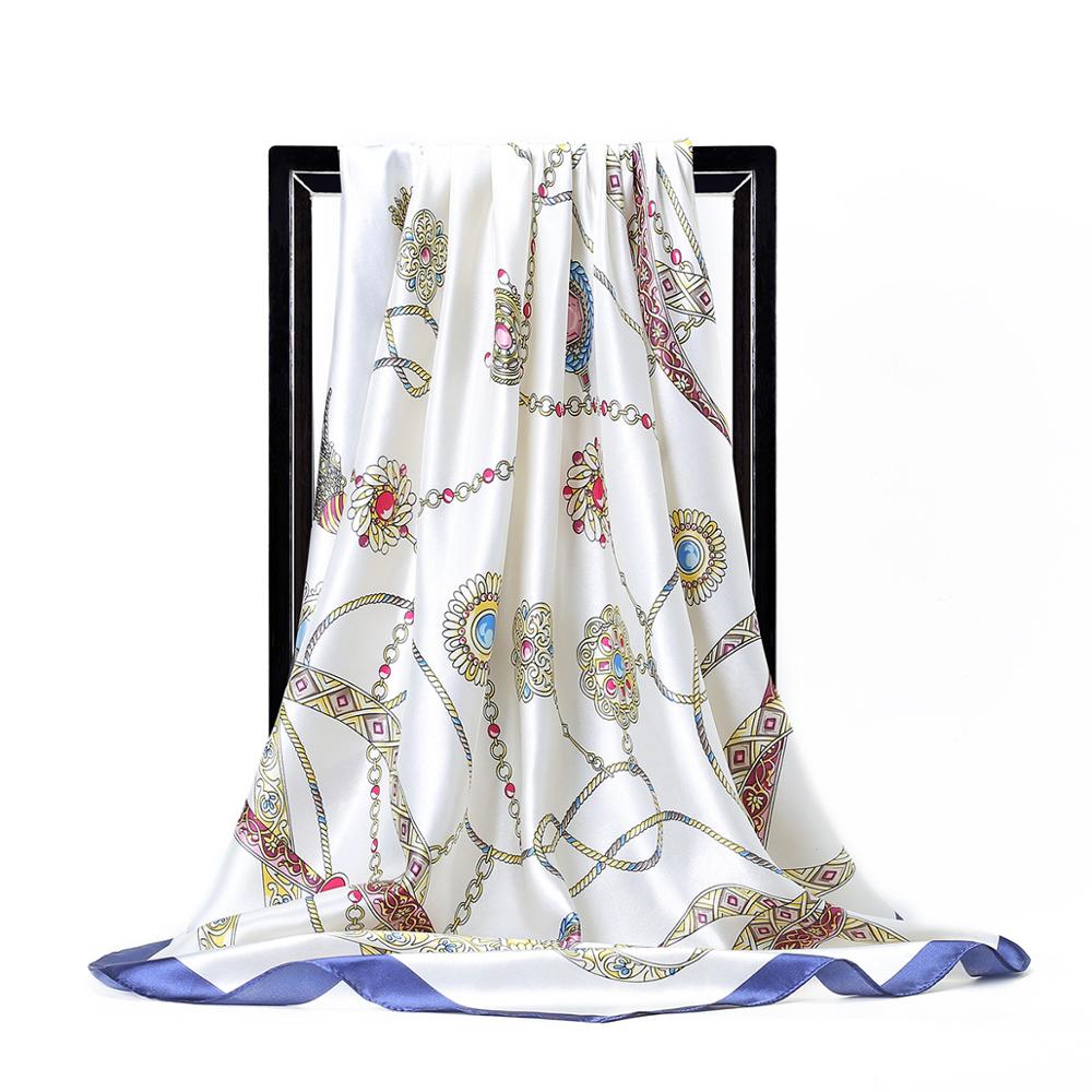 2023 NEW Women Silk Scarf 90CM Square Autumn Foulard Kercheif Oil Paint Printed Flower  Scarves Lady's Neck Hair Band Girl Shawl