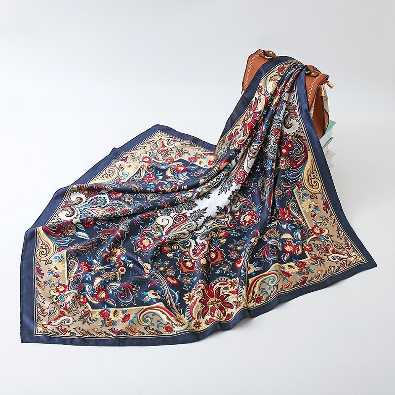 2023 NEW Women Silk Scarf 90CM Square Autumn Foulard Kercheif Oil Paint Printed Flower  Scarves Lady's Neck Hair Band Girl Shawl
