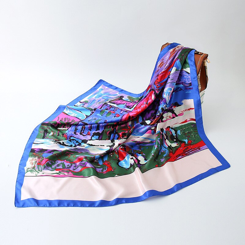 2023 NEW Women Silk Scarf 90CM Square Autumn Foulard Kercheif Oil Paint Printed Flower  Scarves Lady's Neck Hair Band Girl Shawl