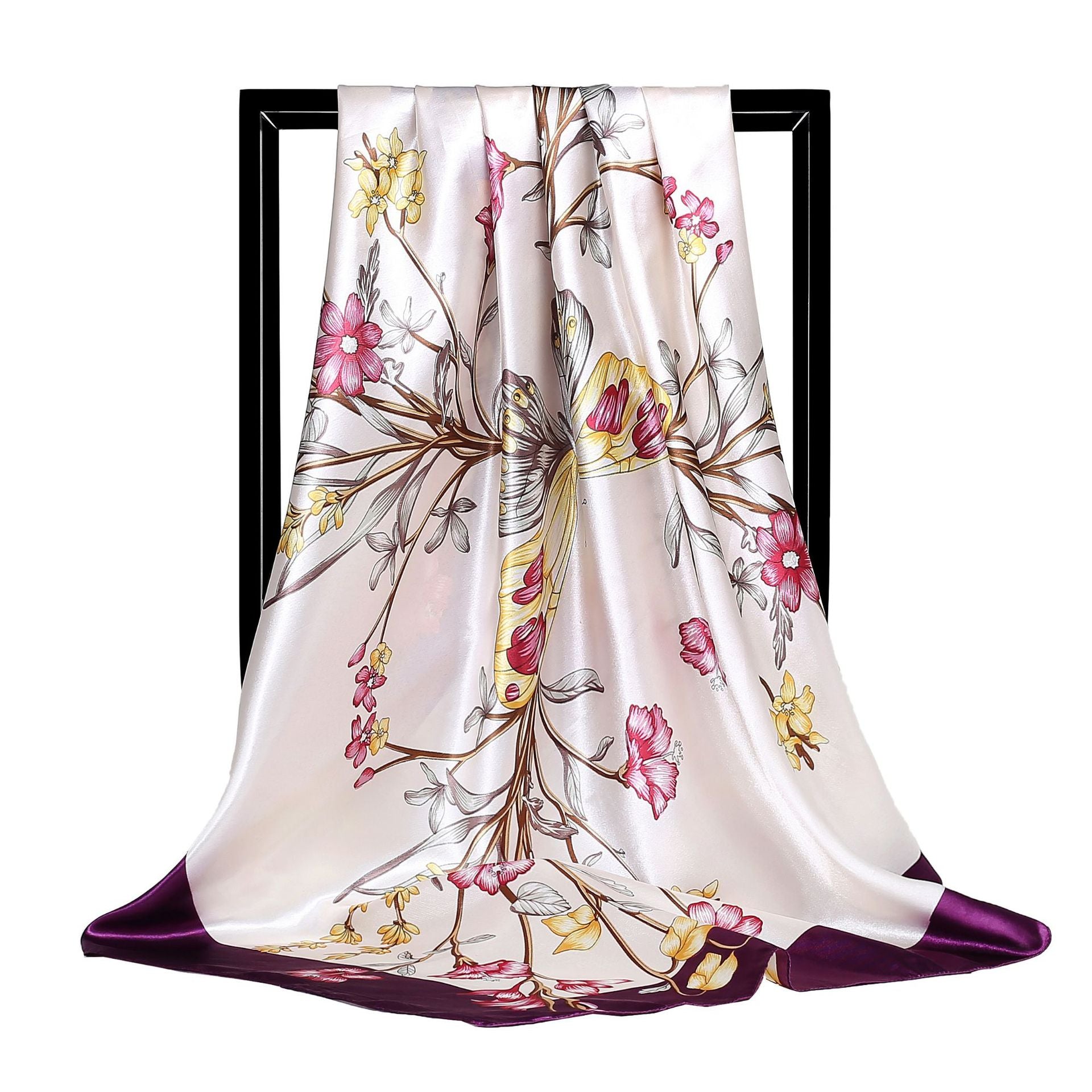 2023 NEW Women Silk Scarf 90CM Square Autumn Foulard Kercheif Oil Paint Printed Flower  Scarves Lady's Neck Hair Band Girl Shawl