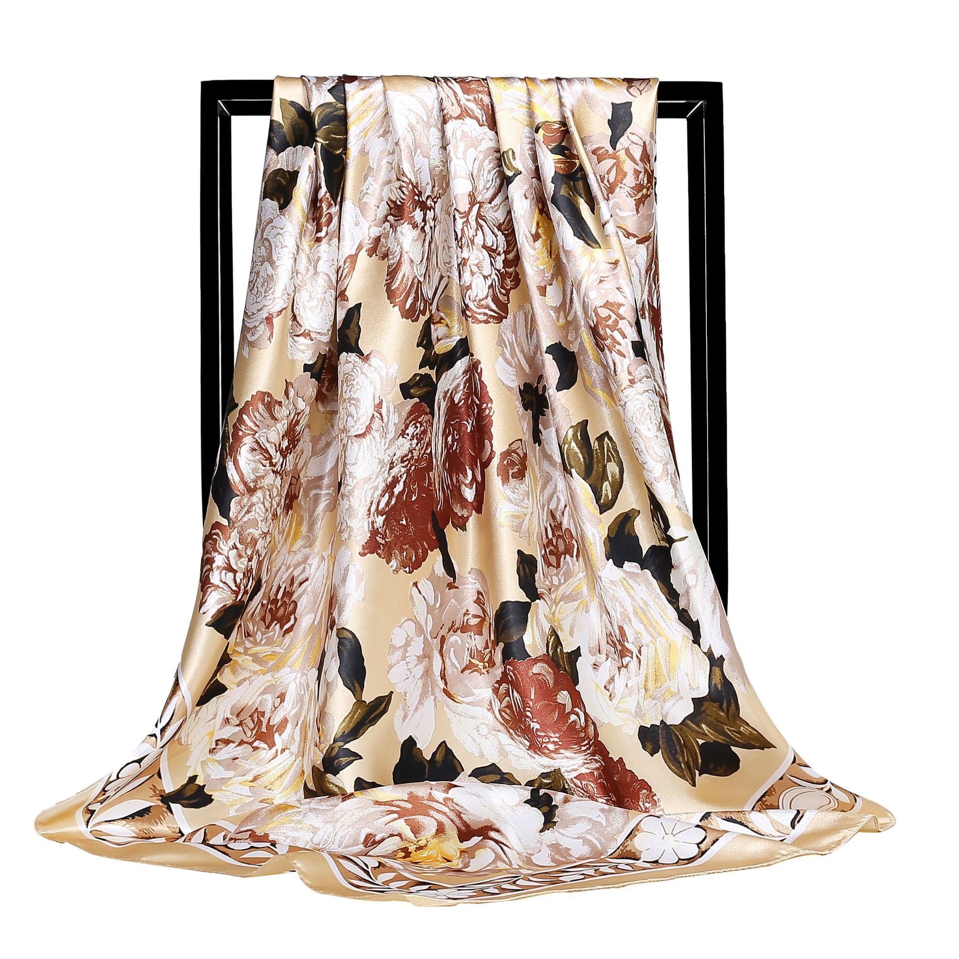 2023 NEW Women Silk Scarf 90CM Square Autumn Foulard Kercheif Oil Paint Printed Flower  Scarves Lady's Neck Hair Band Girl Shawl
