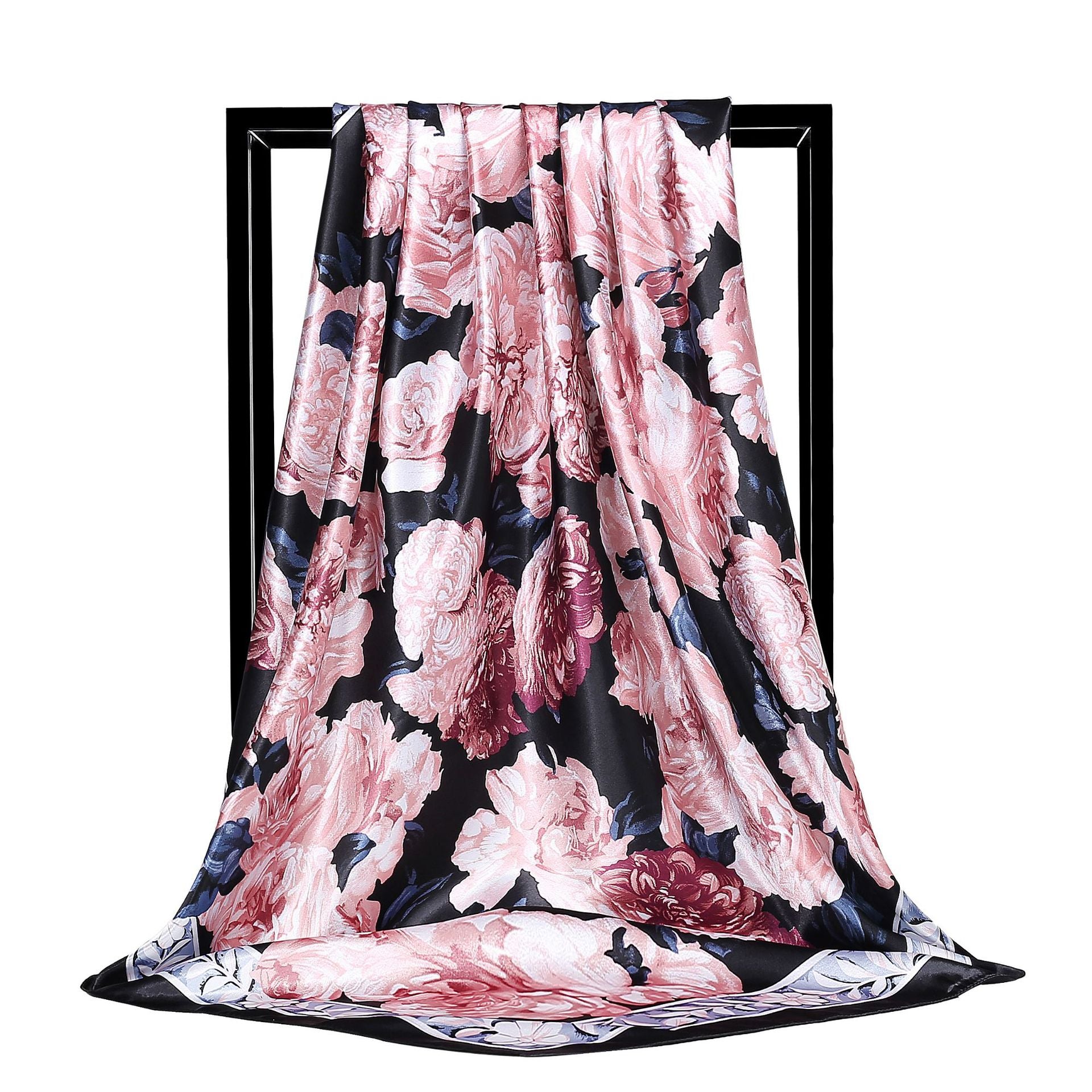 2023 NEW Women Silk Scarf 90CM Square Autumn Foulard Kercheif Oil Paint Printed Flower  Scarves Lady's Neck Hair Band Girl Shawl