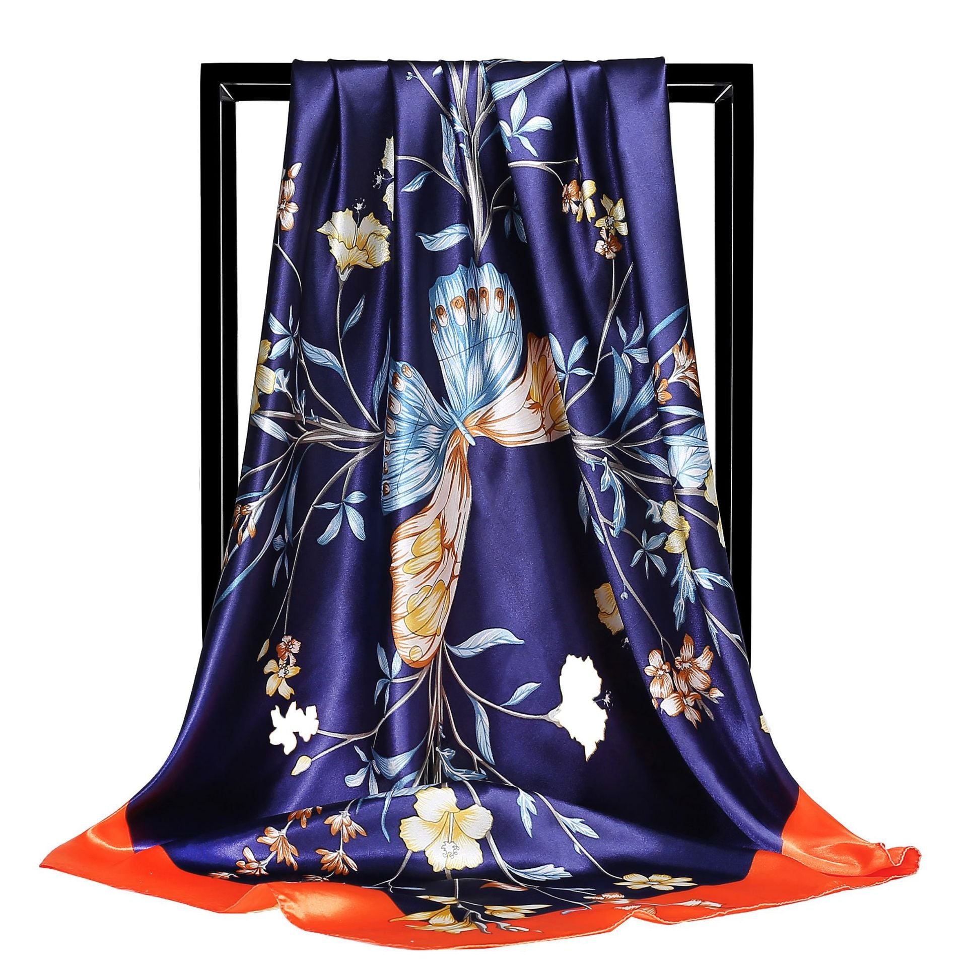 2023 NEW Women Silk Scarf 90CM Square Autumn Foulard Kercheif Oil Paint Printed Flower  Scarves Lady's Neck Hair Band Girl Shawl