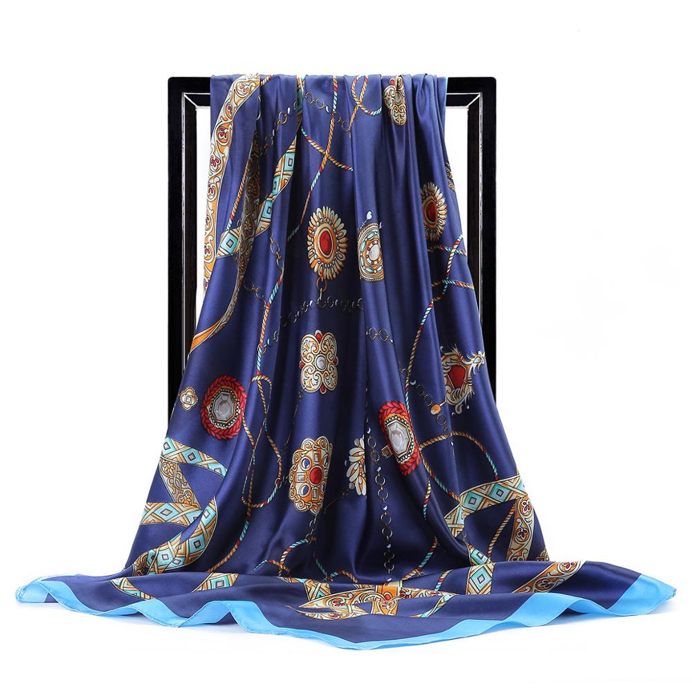 2023 NEW Women Silk Scarf 90CM Square Autumn Foulard Kercheif Oil Paint Printed Flower  Scarves Lady's Neck Hair Band Girl Shawl
