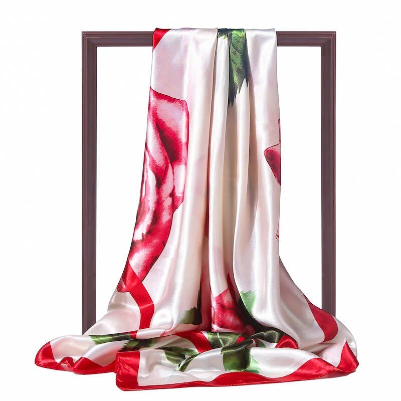 2023 Fashion Silk Square Scarf Soft Neckerchief Flower Print Headscarf