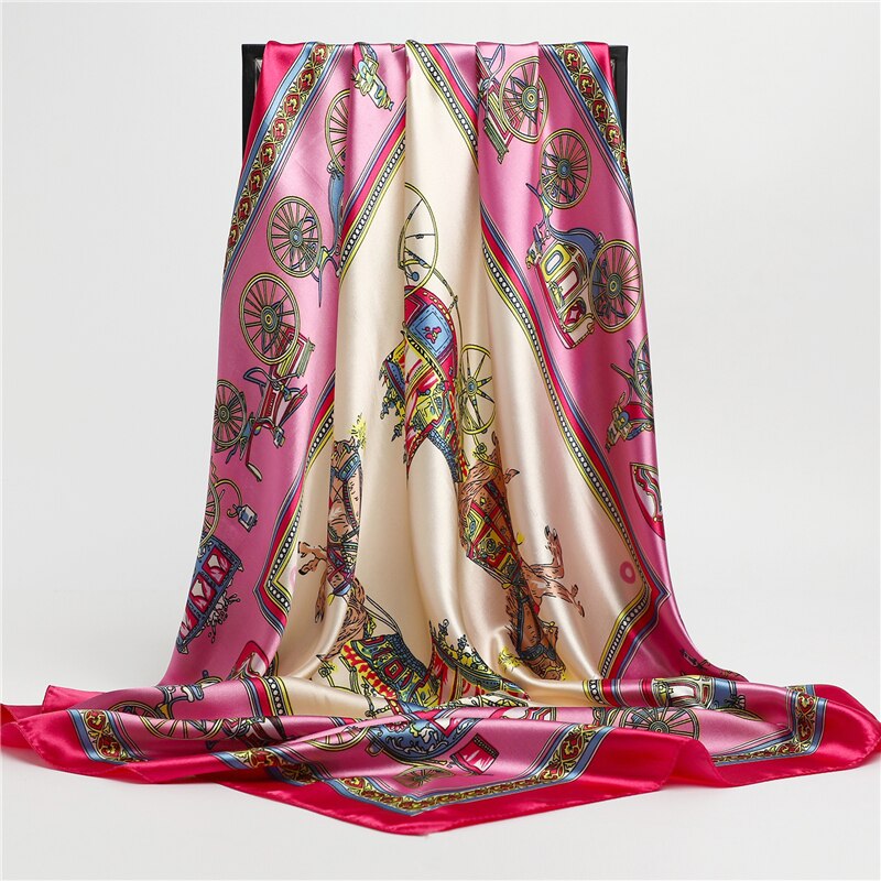 2023 Fashion Silk Square Scarf Soft Neckerchief Flower Print Headscarf