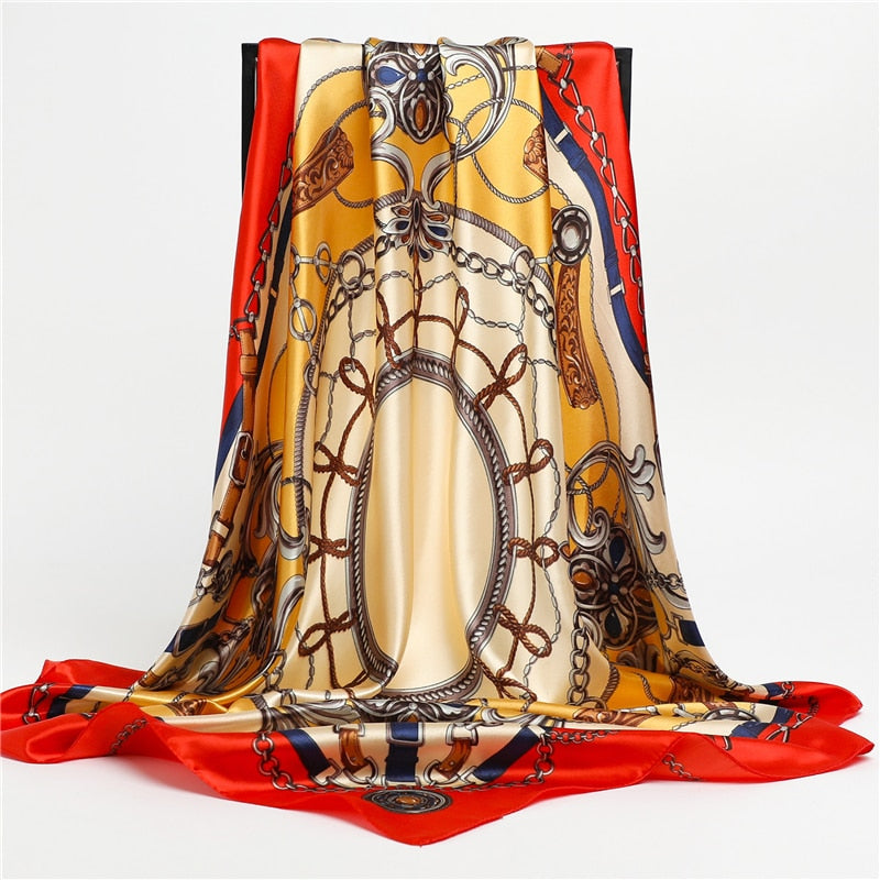 2023 Fashion Silk Square Scarf Soft Neckerchief Flower Print Headscarf