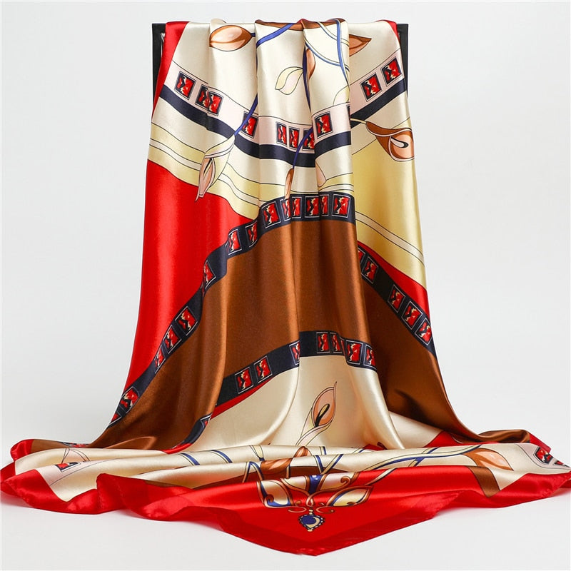 2023 Fashion Silk Square Scarf Soft Neckerchief Flower Print Headscarf