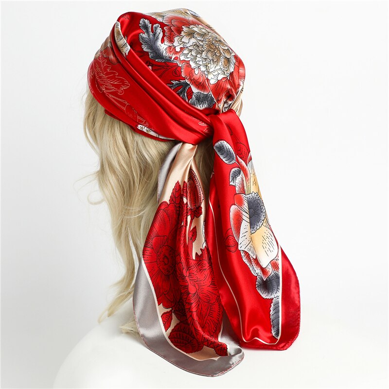 2023 Fashion Silk Square Scarf Soft Neckerchief Flower Print Headscarf