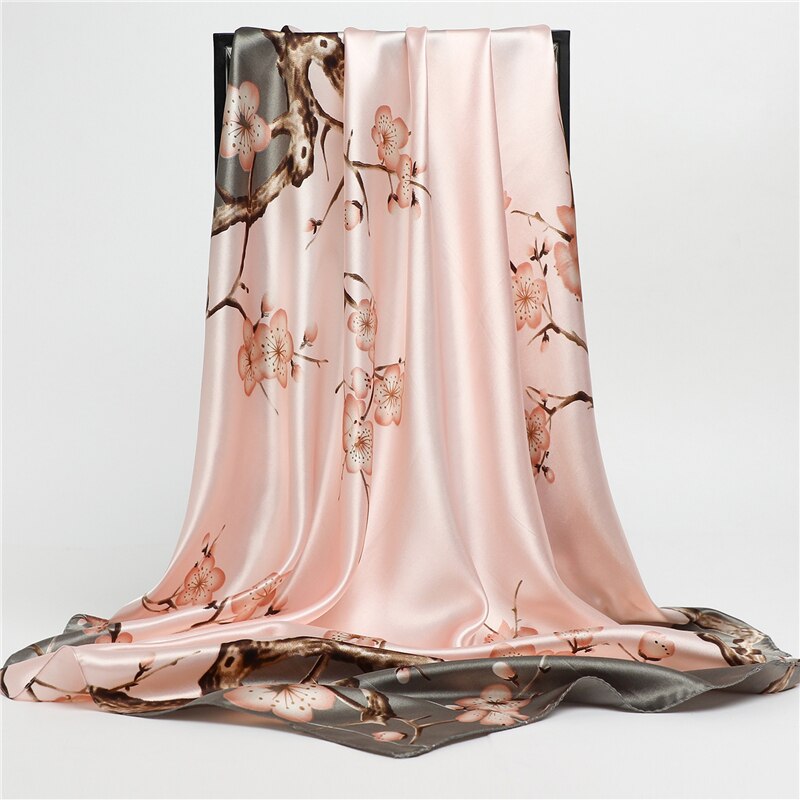 2023 Fashion Silk Square Scarf Soft Neckerchief Flower Print Headscarf