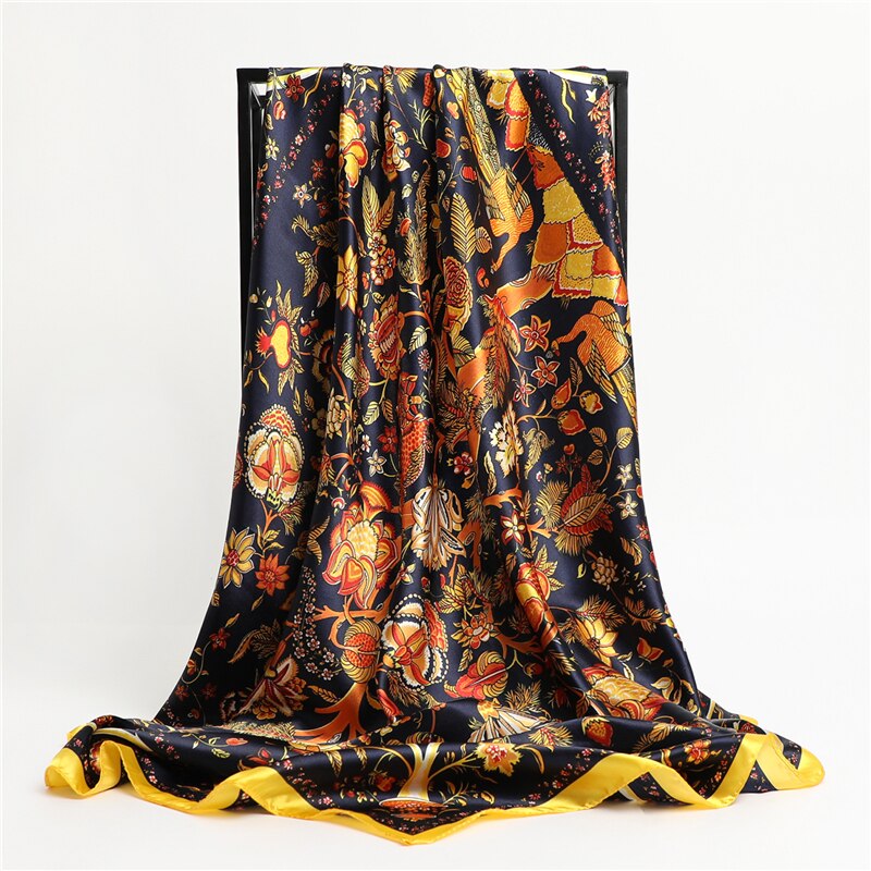 2023 Fashion Silk Square Scarf Soft Neckerchief Flower Print Headscarf