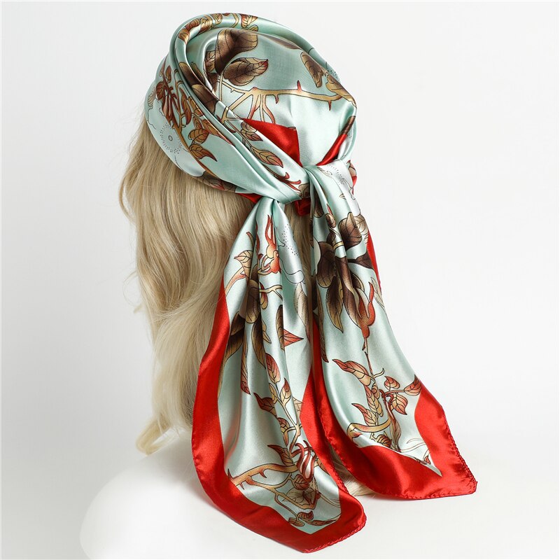 2023 Fashion Silk Square Scarf Soft Neckerchief Flower Print Headscarf