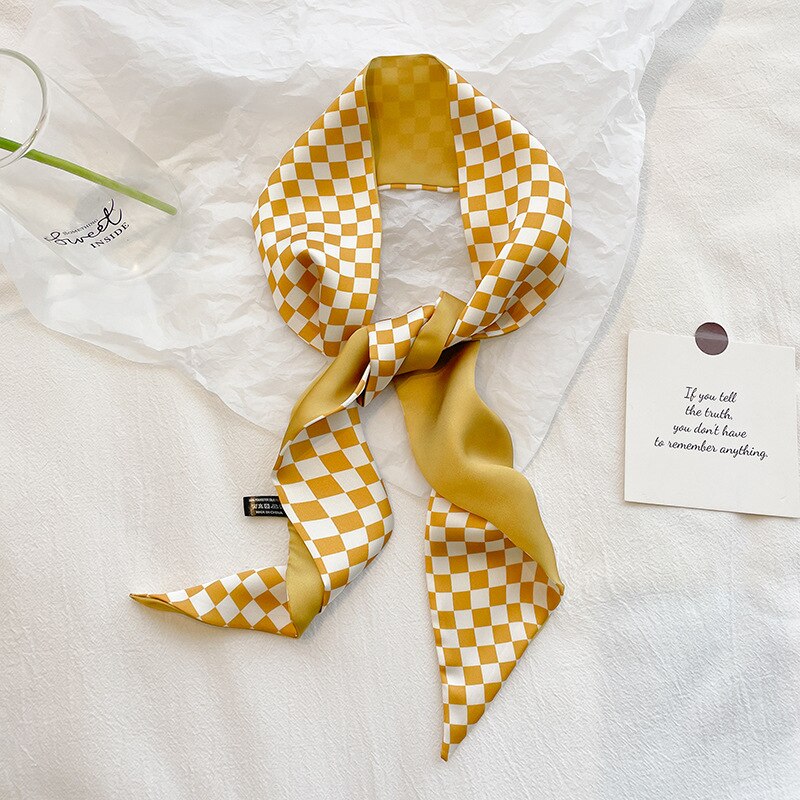 2023 Banda para el cabello femenina con estampado de flores de bufanda de cuello de seda verde francés 
