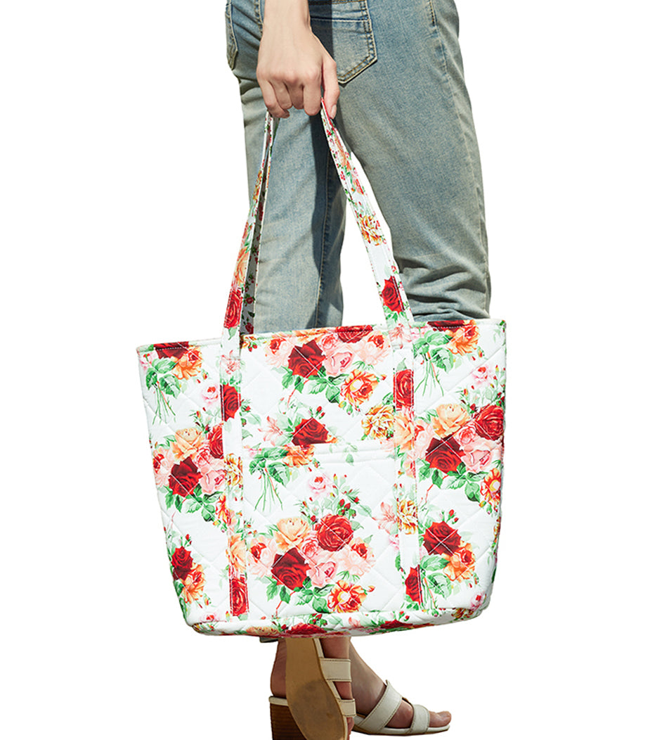 Quilted Tote Bag Rose Pattern