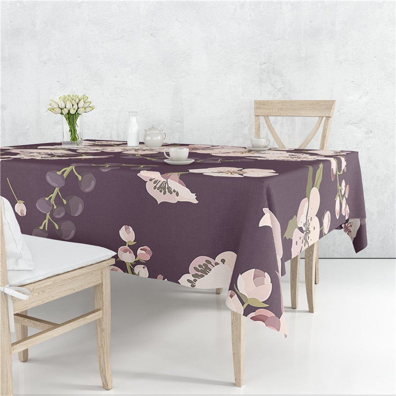 Colourful Branch Flowers Blossom Tablecloth Dustproof Cover Heat Resistant Multiple Sizes