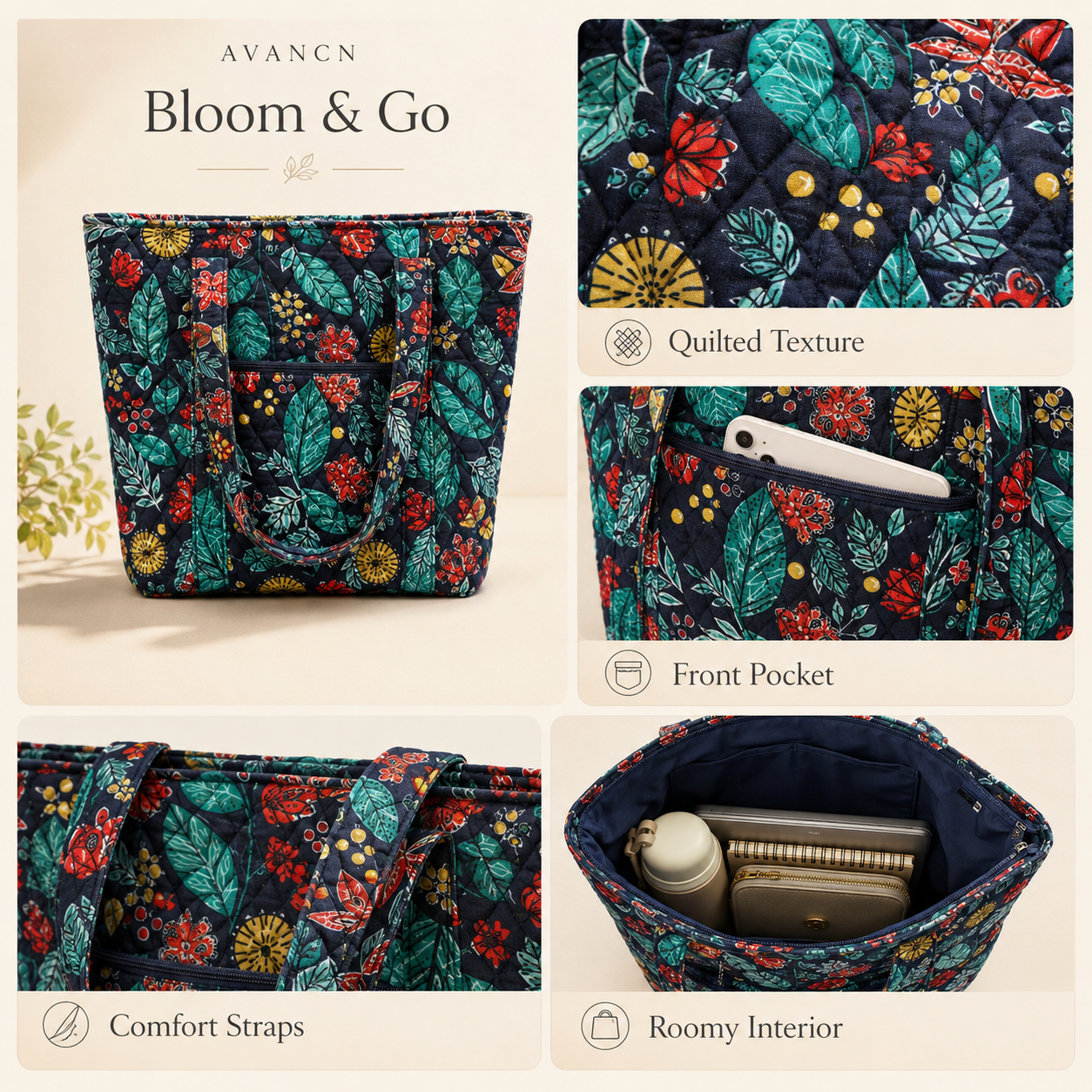 AVANCN Bloomscape Quilted Tote