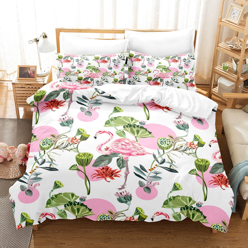 Cotton Cover Set Palm Leaf Bedding Set Flower Tropical Botanical Hawaiian Island Floral Queen King Polyester Quilt Cover