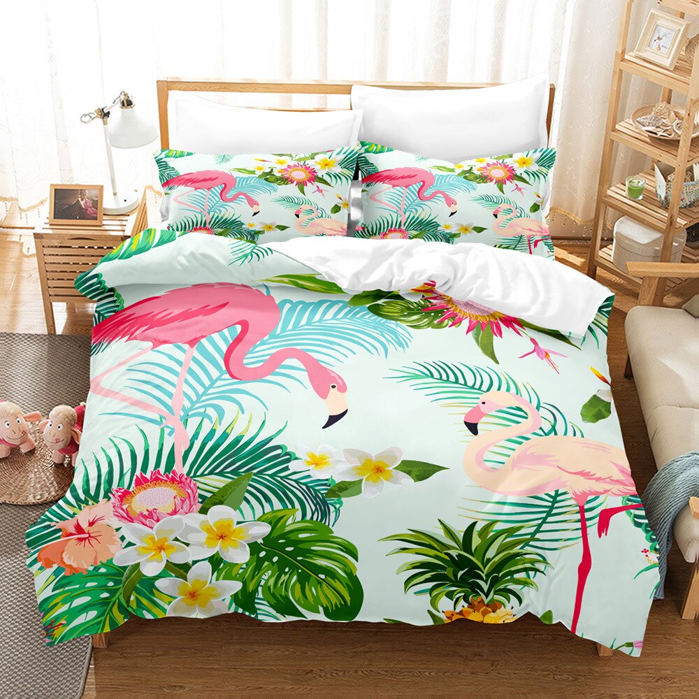 Cotton Cover Set Palm Leaf Bedding Set Flower Tropical Botanical Hawaiian Island Floral Queen King Polyester Quilt Cover