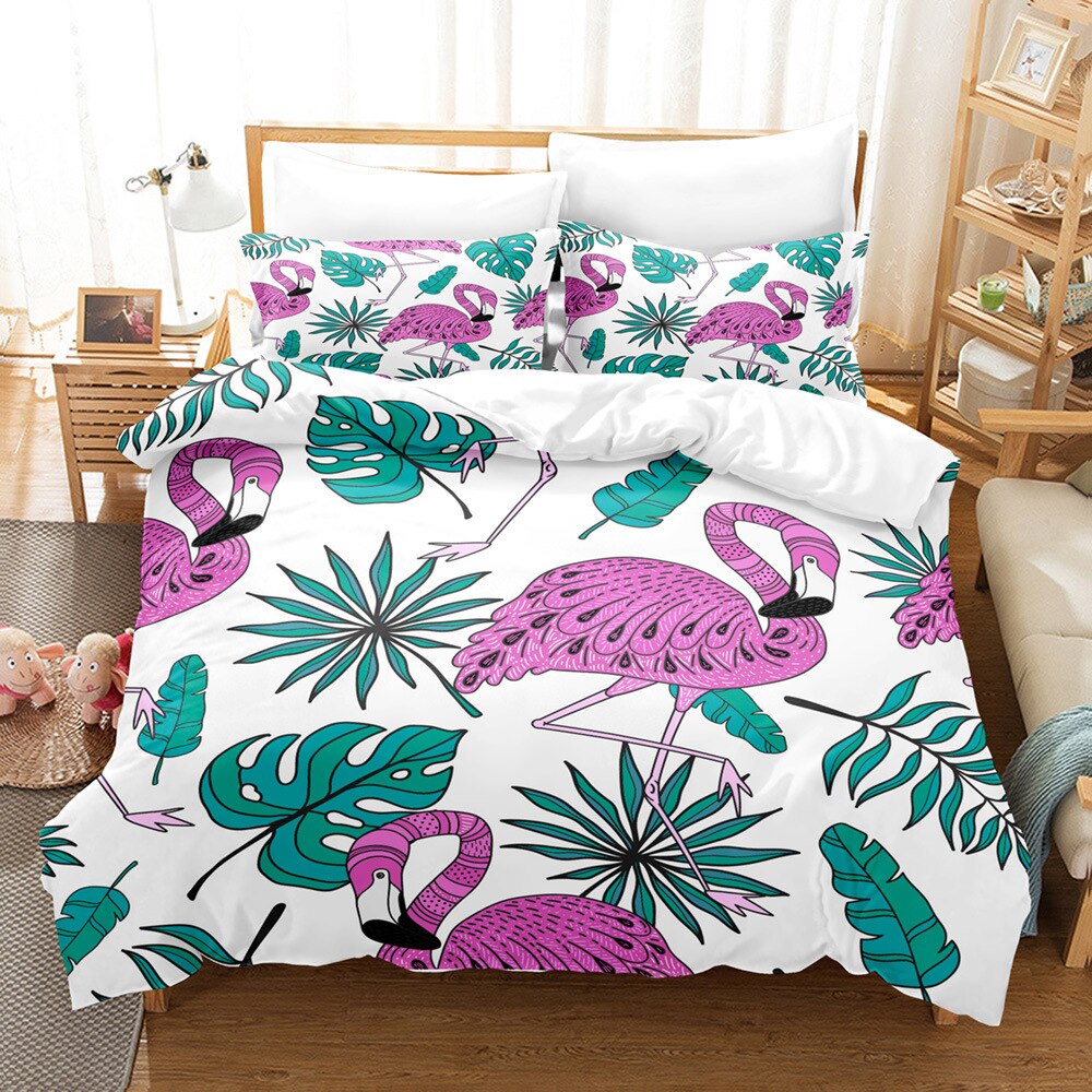 Cotton Cover Set Palm Leaf Bedding Set Flower Tropical Botanical Hawaiian Island Floral Queen King Polyester Quilt Cover