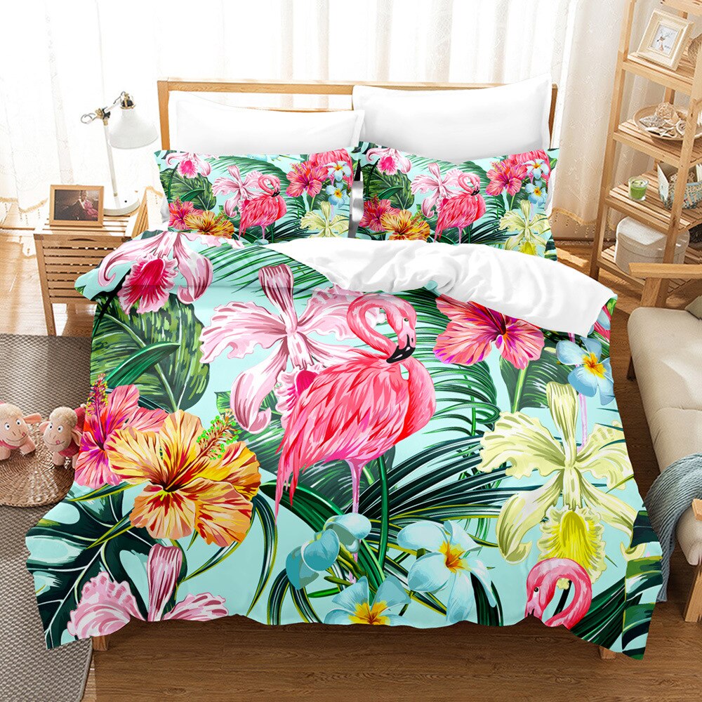 Cotton Cover Set Palm Leaf Bedding Set Flower Tropical Botanical Hawaiian Island Floral Queen King Polyester Quilt Cover