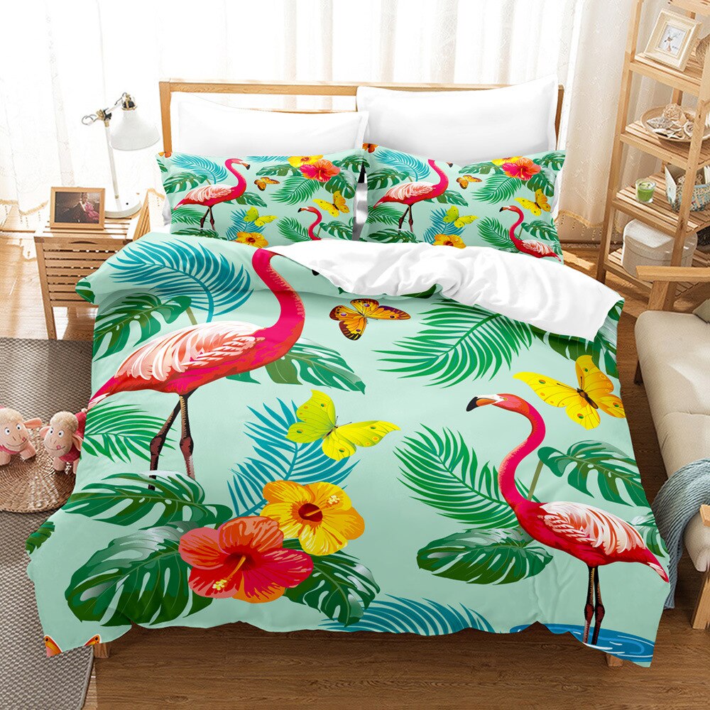 Cotton Cover Set Palm Leaf Bedding Set Flower Tropical Botanical Hawaiian Island Floral Queen King Polyester Quilt Cover