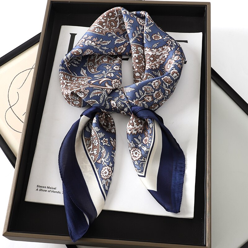 Flower Silk Square Scarf Women Satin Shawl Wrap Female Hair Band Wrist Luxury Headkerchief 70*70cm