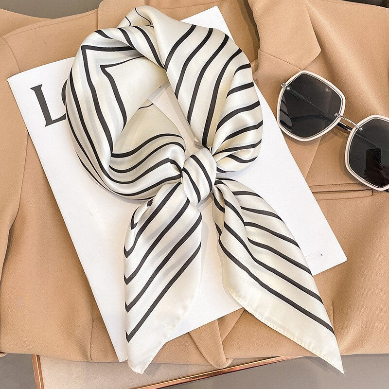 Flower Silk Square Scarf Women Satin Shawl Wrap Female Hair Band Wrist Luxury Headkerchief 70*70cm