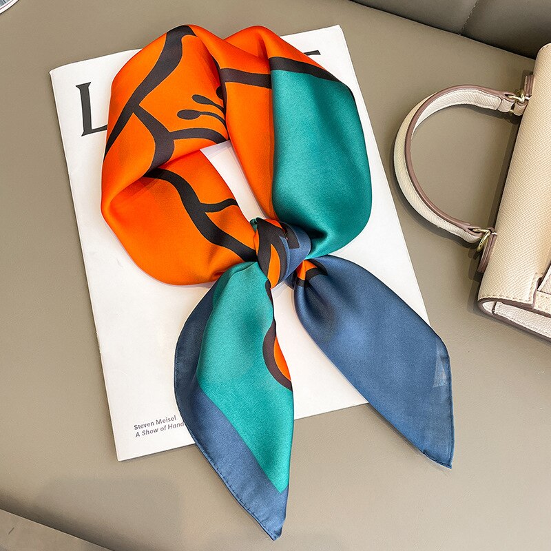 Flower Silk Square Scarf Women Satin Shawl Wrap Female Hair Band Wrist Luxury Headkerchief 70*70cm