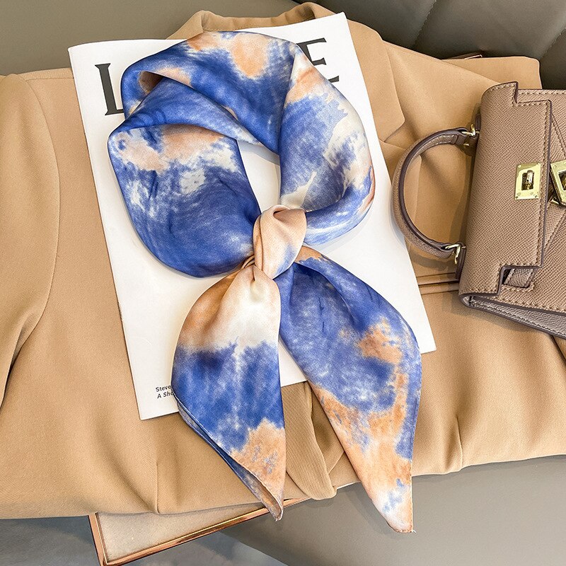 Flower Silk Square Scarf Women Satin Shawl Wrap Female Hair Band Wrist Luxury Headkerchief 70*70cm