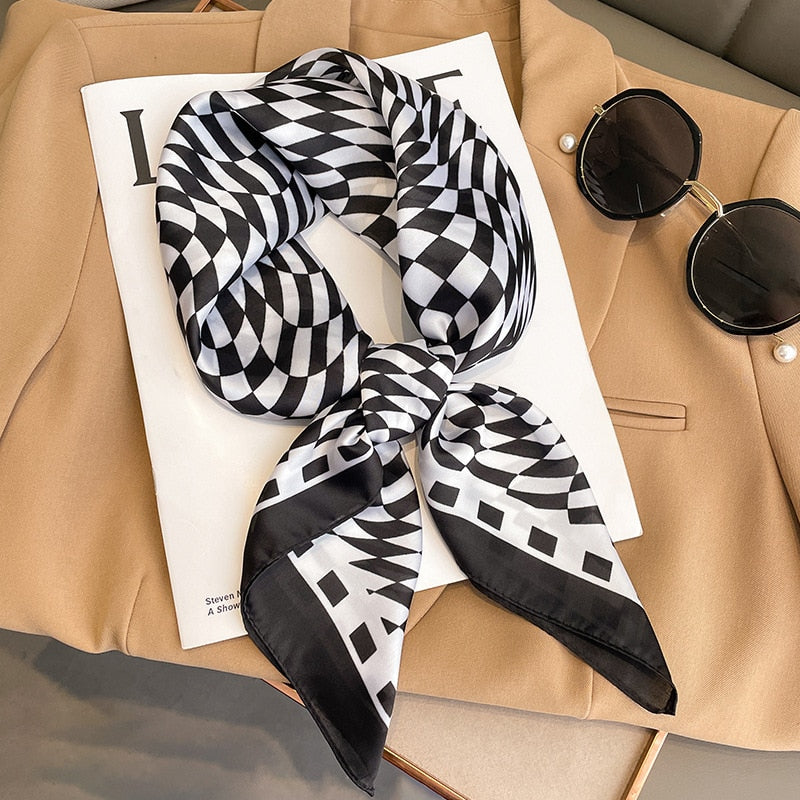 Flower Silk Square Scarf Women Satin Shawl Wrap Female Hair Band Wrist Luxury Headkerchief 70*70cm