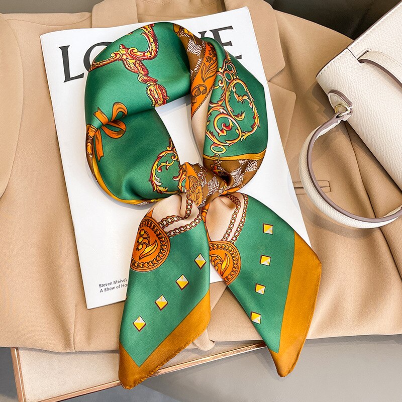 Flower Silk Square Scarf Women Satin Shawl Wrap Female Hair Band Wrist Luxury Headkerchief 70*70cm