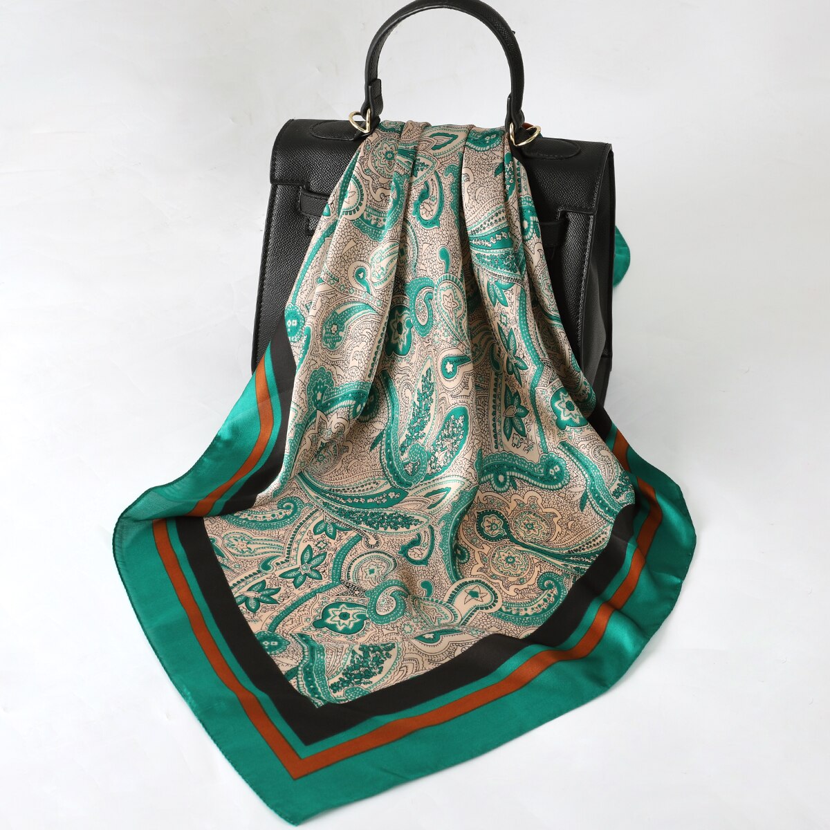 Flower Silk Square Scarf Women Satin Shawl Wrap Female Hair Band Wrist Luxury Headkerchief 70*70cm