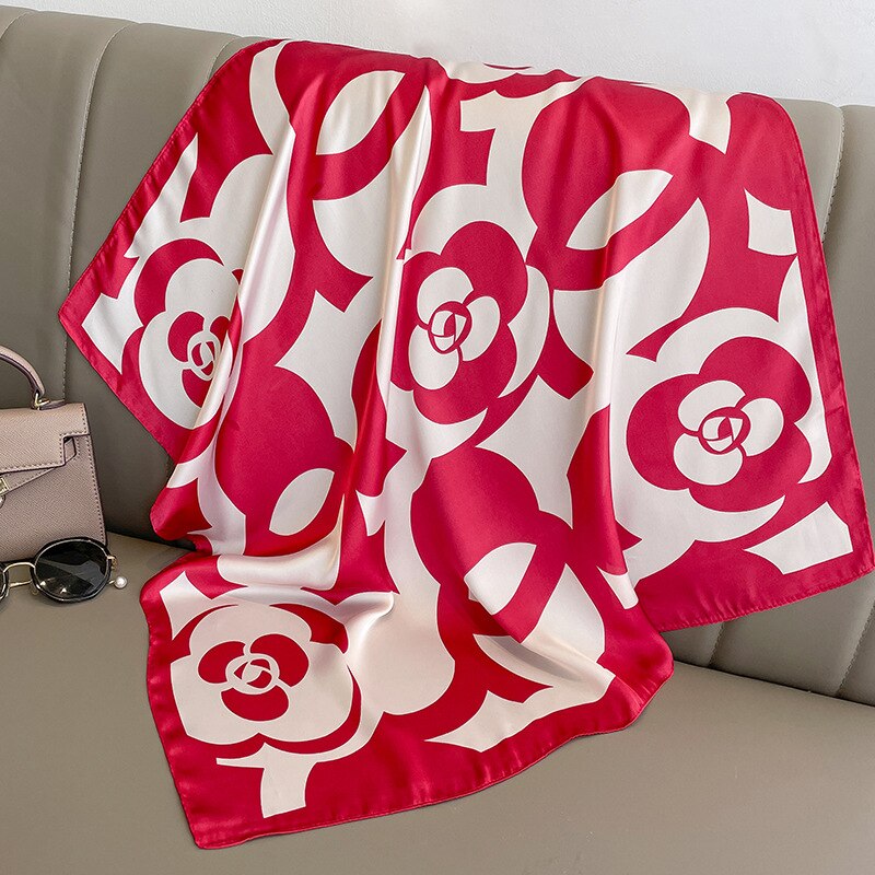 Flower Silk Square Scarf Women Satin Shawl Wrap Female Hair Band Wrist Luxury Headkerchief 70*70cm
